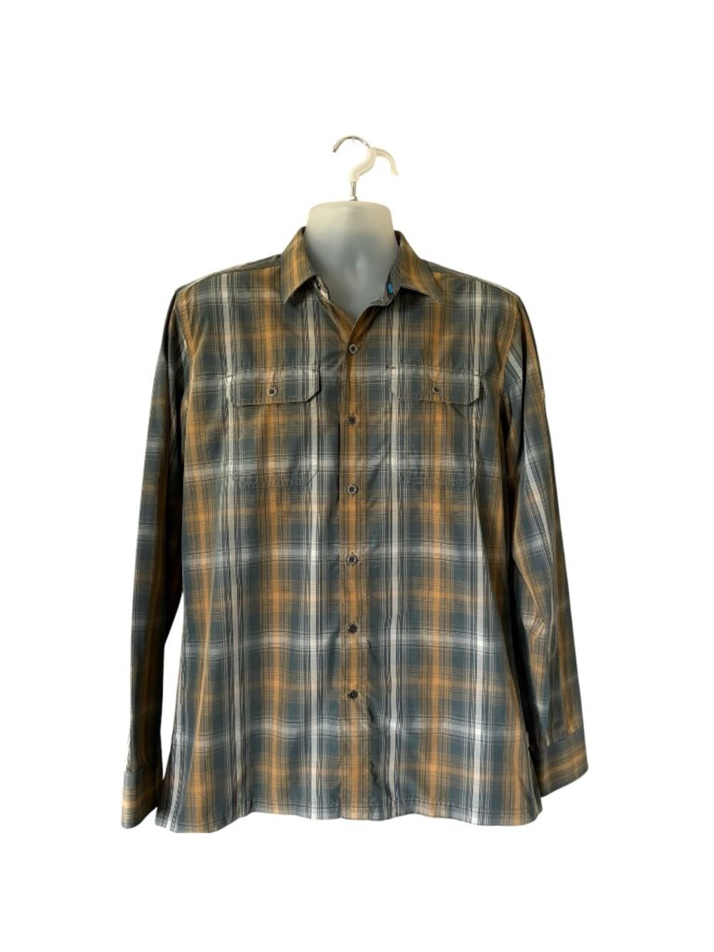 KUHL Eluxur Mens Long Sleeve Plaid Shirt Casual Green Brown Medium